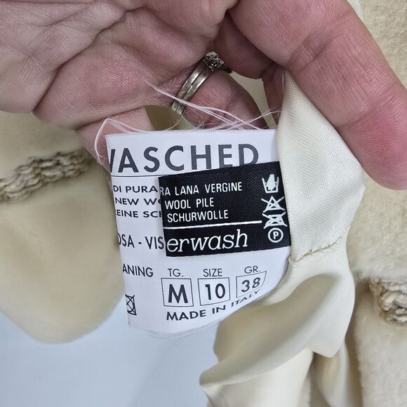 Vtg Teddy Bear Cream Superwashed Pure Wool Lined Coat 1950s/60s Medium Italy - Picture 7 of 11